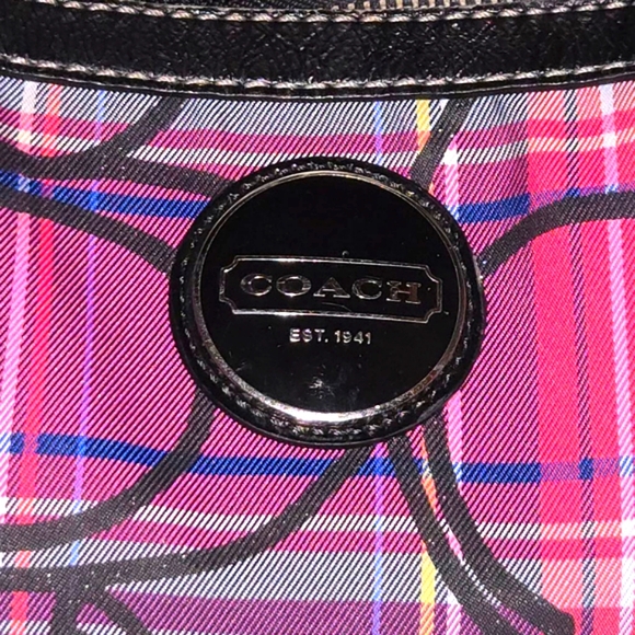 Coach Poppy Tartan Plaid Glamour Glitter Tote - Picture 2 of 9